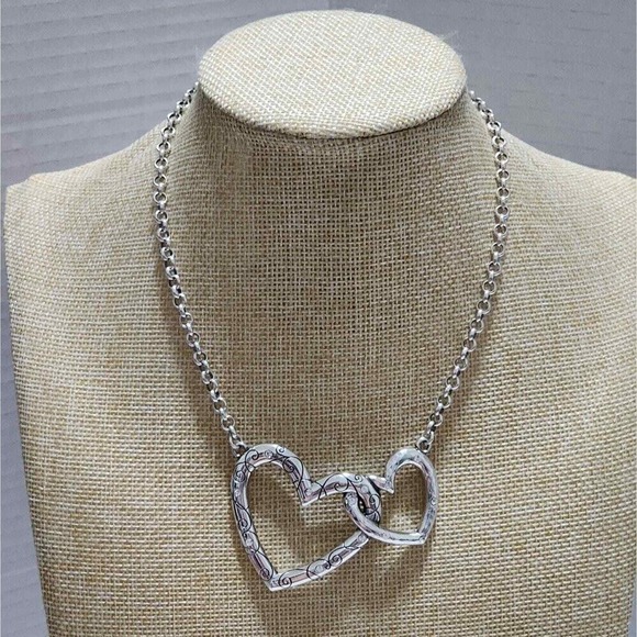 Brighton Silver Interlocking Hearts‎ Necklace scrolled crystal jeweled - Picture 4 of 7